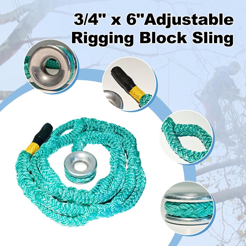 Wixeeua Ring Sling Rope 3/4×6' Arboart Rope Sling, 28mm Inner Diameter Aluminum Rigging Ring, 7-Hole Adjustable Rigging Block Sling, 6FT,14,600 lbs MBS - Image 5